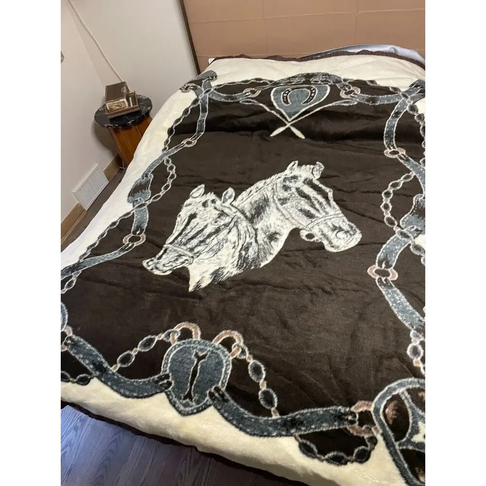 Vintage CRYLOR Horse twin reversable  blanket/ throw
